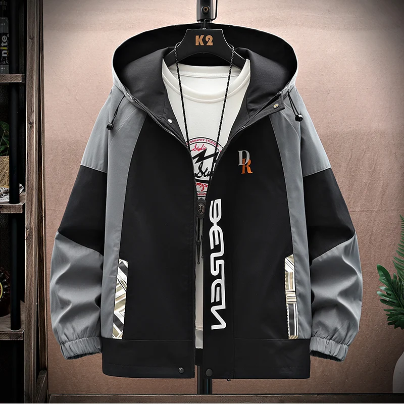 Y2k Windbreaker Men Polyester Regular Zipper Casual Jackets 2024 Spring Autumn Color Block Fashion Man Surprise Price