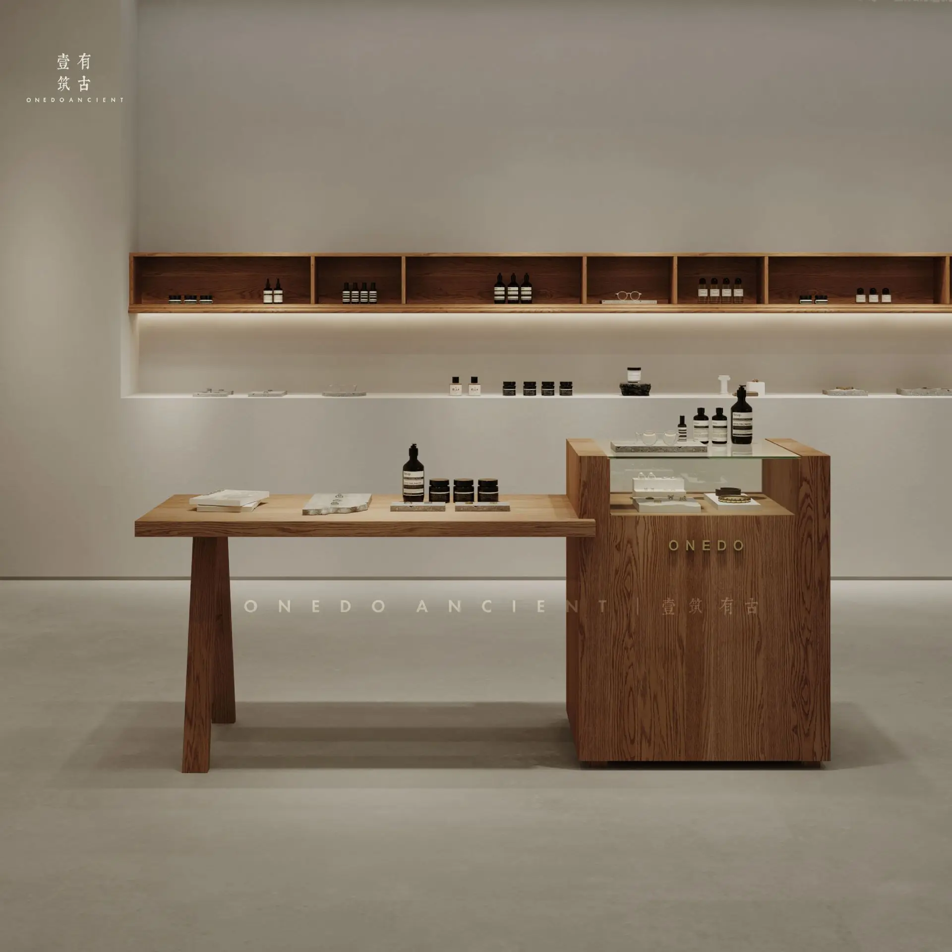 HYS clothing store Nakajima platform display table shopping mall shoe and bag jewelry display table solid wood strip table