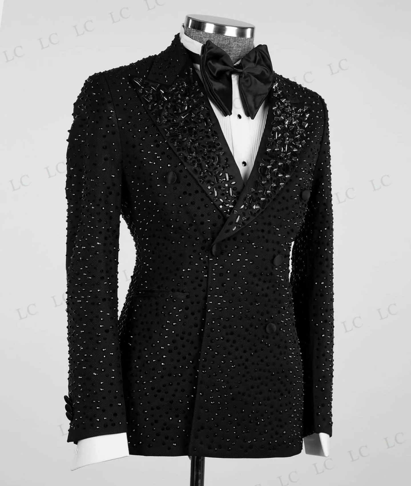 Crystals Luxury Men Suits 2 Pieces Blazer One Button Beaded Diamonds Prom Tuxedo Slim Wedding Groom Plus Size Costume Homme