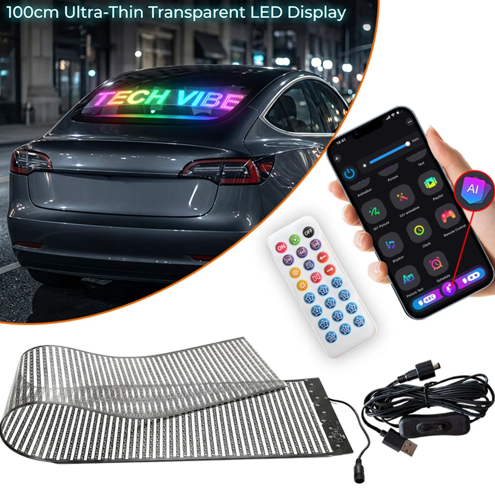 1Set Devil Eyes Light for Windshield: 100cmx16cm Programmable LED Signs with APP & Remote Control - LED Lights for Cars