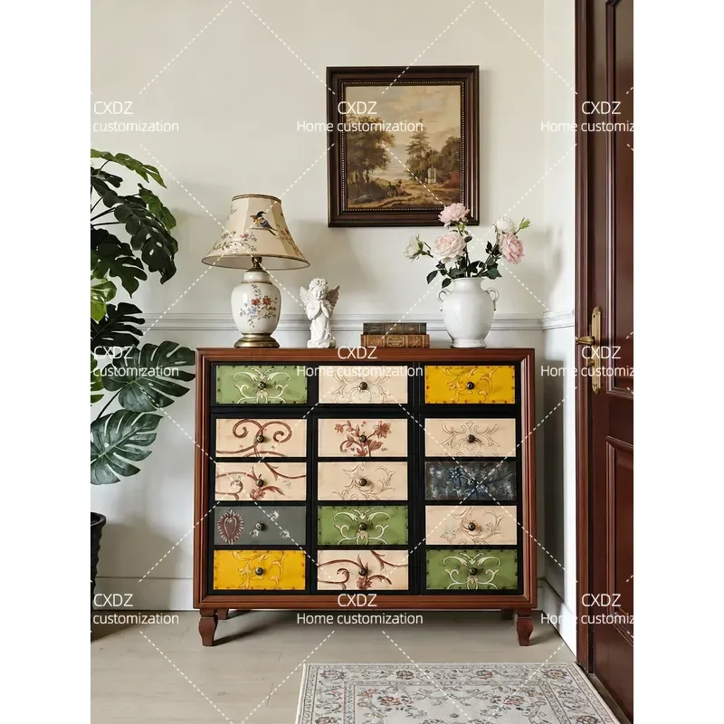 Retro Painted Shoe Cabinet Multi-functional Storage Locker for Foyer Large Capacity Partition Wall Mounted Entryway Organizer