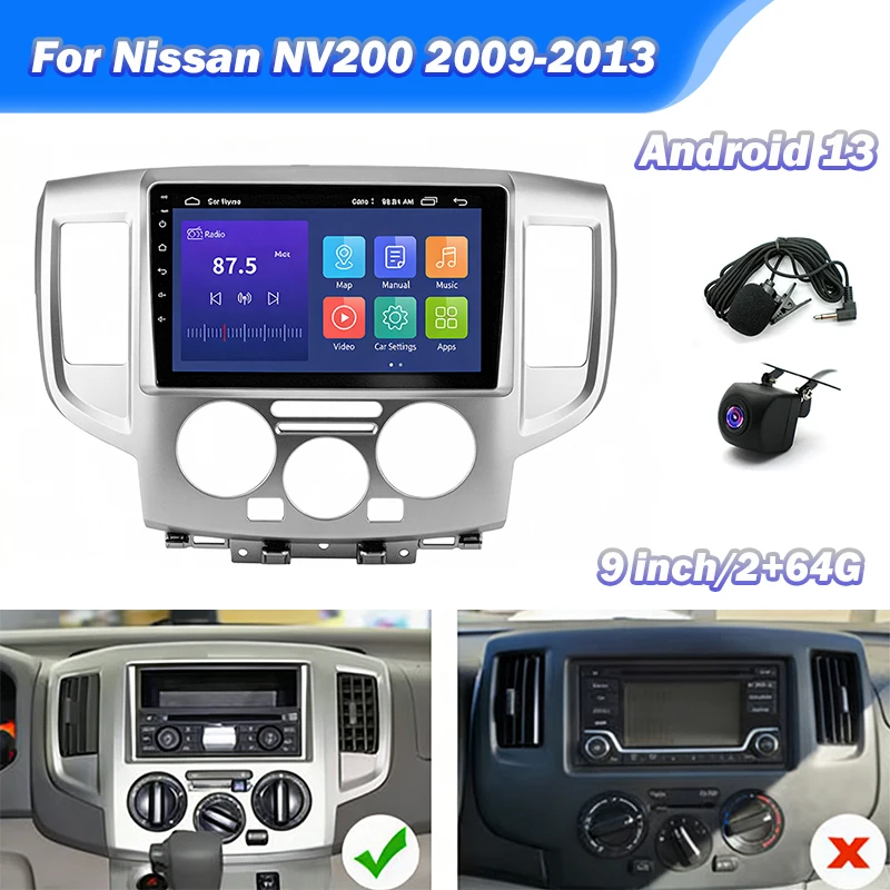 

9" Android 13 Car Stereo Radio GPS Navigation 2+64G for Nissan NV200 2009-2013 Base Model Support Carplay Android Auto Bluetooth