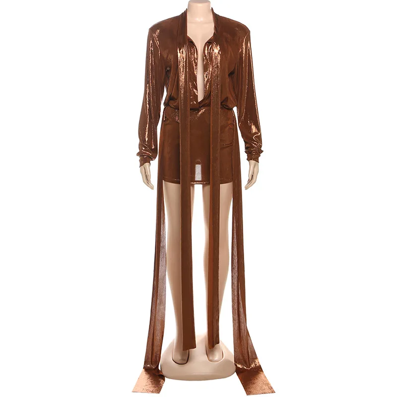 Shiny Dress Two Piece Skirt Sets Party Wear 2025 Women Y2K Streetwear Fall Sexy Party Dress Elegant 2 Piece Sets Woman Outfit
