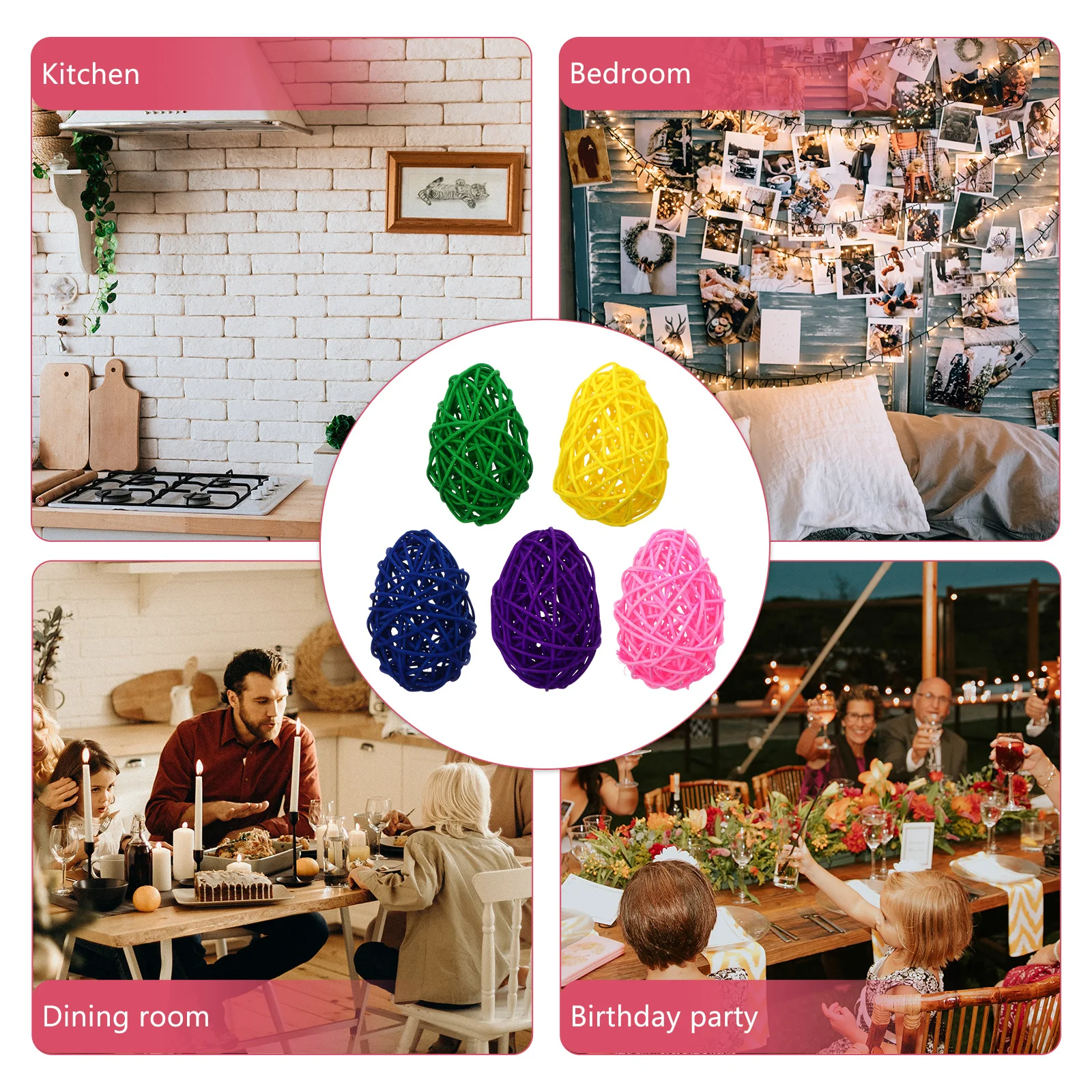 

5Pcs Colorful Rattan Woven Balls Egg Shaped Decorative Party Favors for Birthday Home Kitchen Living Room Decorations Festival