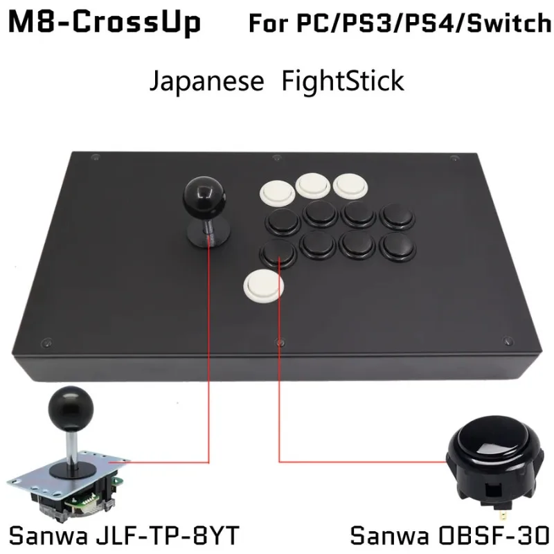 FightBox M8-CrossUP Hitbox Style Pico-plus Board Sanwa Button Samducksa/Crown Joystick Arcade Joystick Controller for PC/PS4