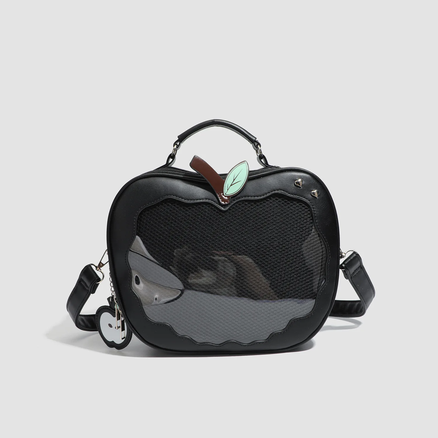 حقائب ظهر نسائية على شكل تفاحة من جلد البولي يوريثان الصلب، حقيبة كتف شفافة لعرض الدمية، سعة كبيرة، حقيبة مدرسية لطيفة للفتيات