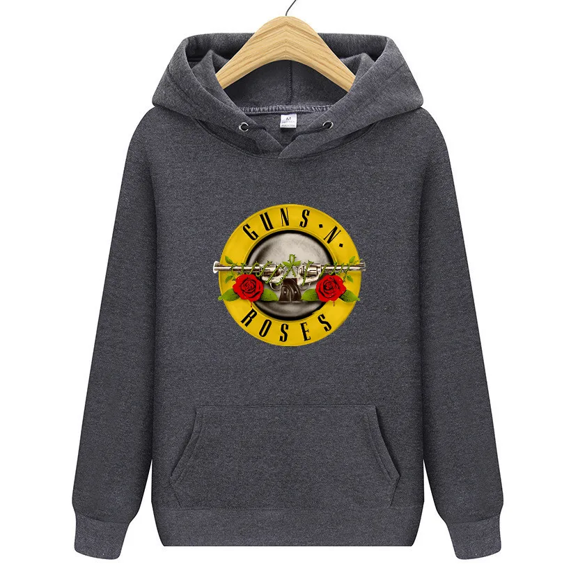 Guns N Roses Hard Rock Band Men\'s and Women\'s Te Hip Hop Clothing Music Couple Plush Pullover Hooded Outdoor Casual Sports Shirt