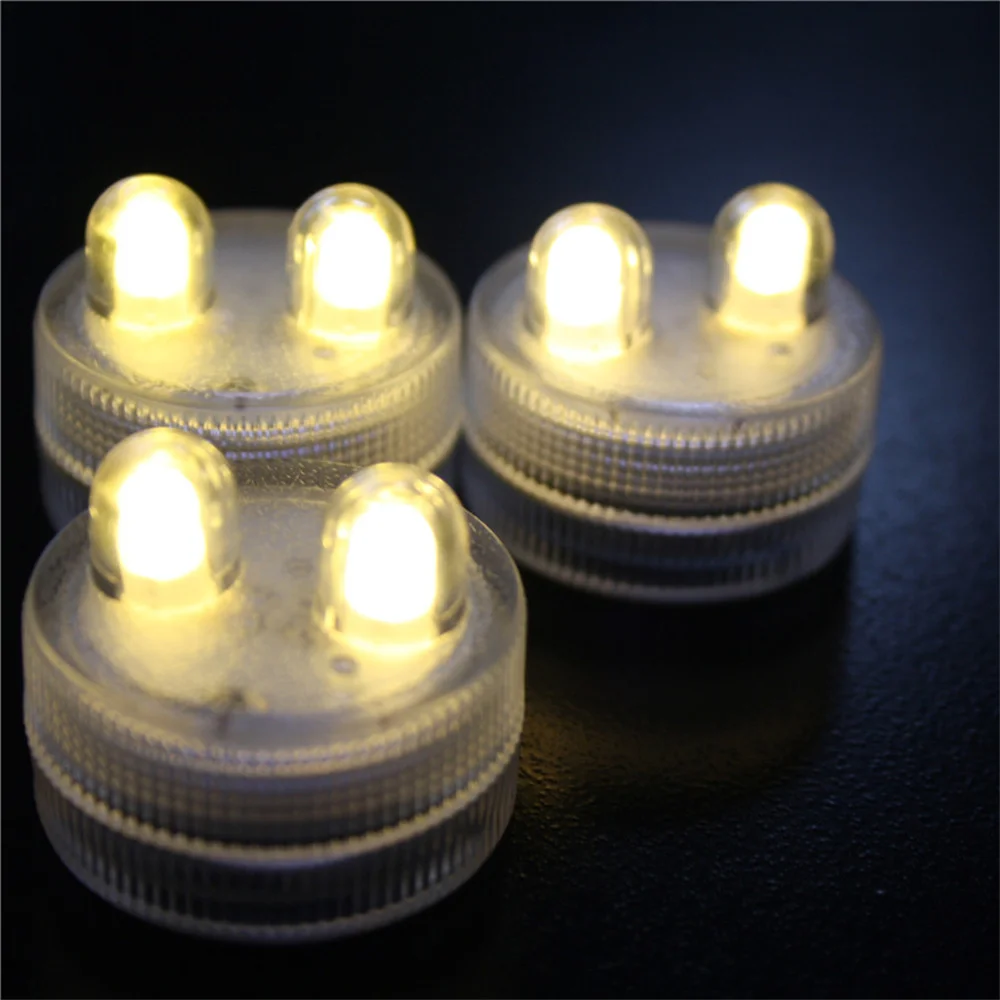 Led Submersible Tea Light 30MM Flameless Candle Lamp Dual Heads IP68 Waterproof Battery Powered for Xmas,Vase,Wedding,Holiday