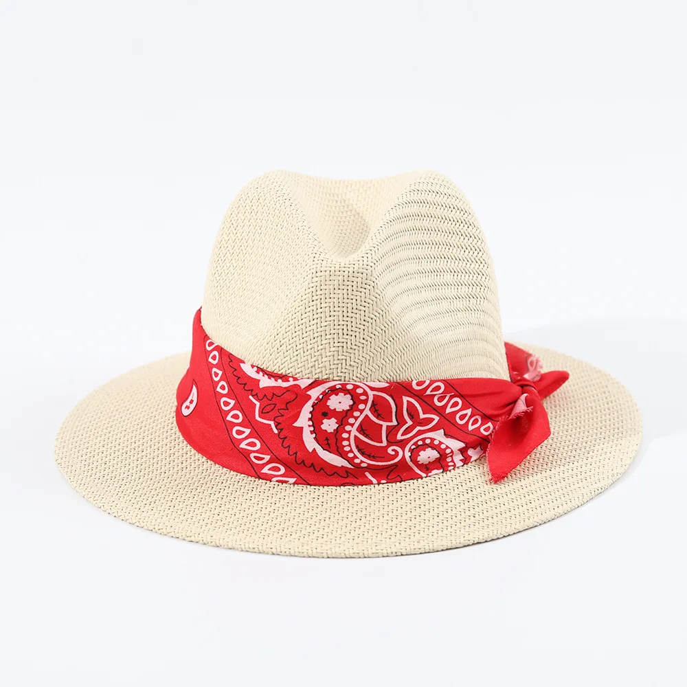 Red Ribbon, Hand Woven Panama Straw Hat, Fashion Jazz Sun Cap, Fresh Style Beach Hat