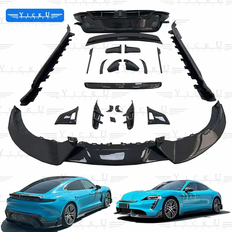 Mansor dry carbon fiber car surround front lip side skirt rear wing mirror shell suitable for Porsch TAYCAN