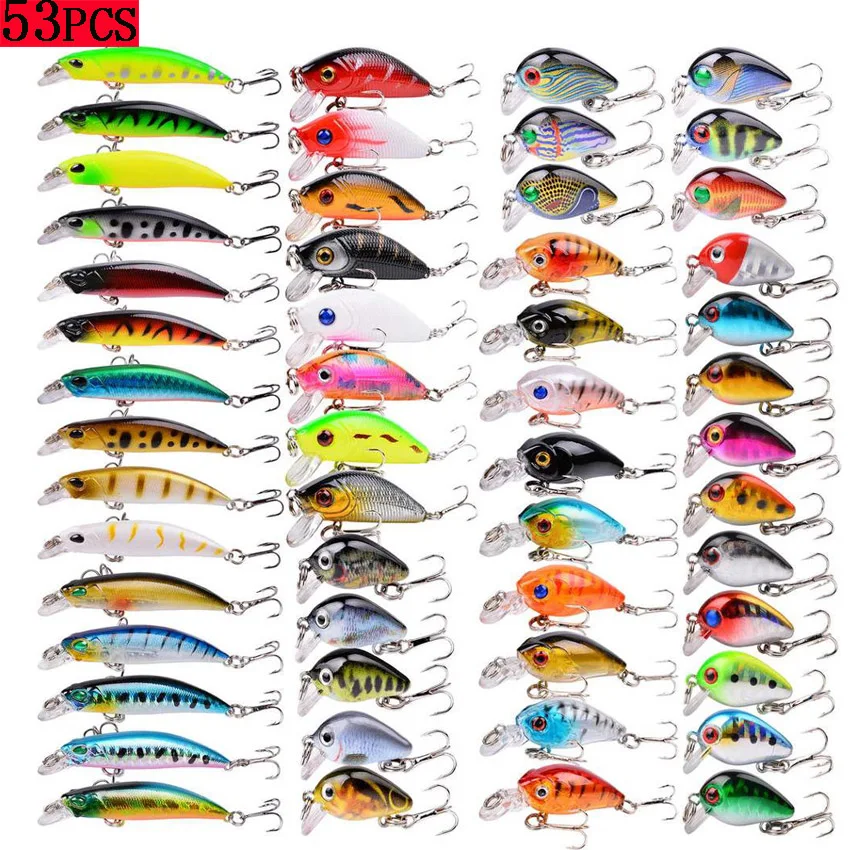 53PCS Fishing Lures Set Fishing Hard Bait Mini Minnow Floating Swing Crankbait Crazy Wobblers Artificial Bionic Crank Lures