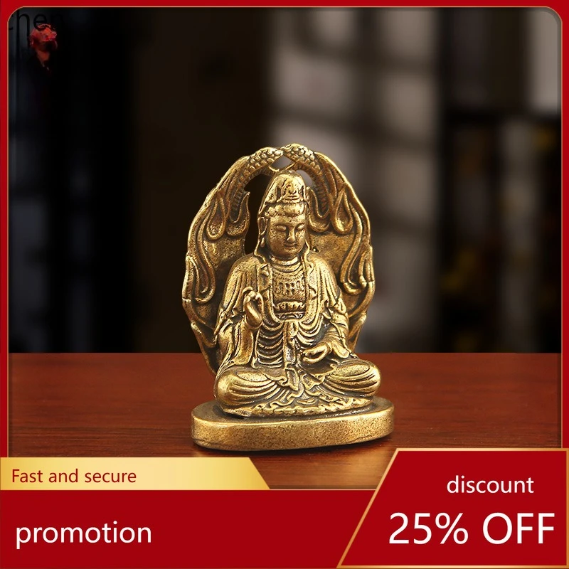 

Cz1 brass guanyin bodhisattva statue meditation guanyin snake terrace lotus ornament retro copper buddha statue