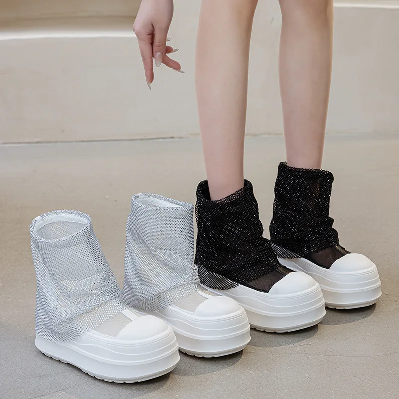 

Women Ankle Boots Genuine Leather Women Platform Boots for Female Booties Fashion Breathable Mesh Boots Shoes Heel Summer
