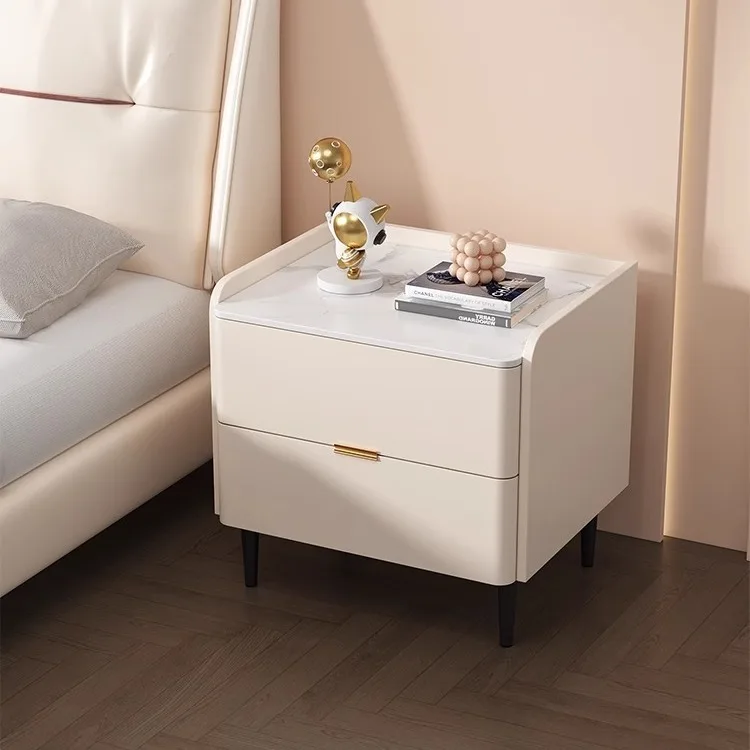 

Solid wood bedside table rock slab locker bedroom simple modern bedside table leather small apartment storage cabinet household