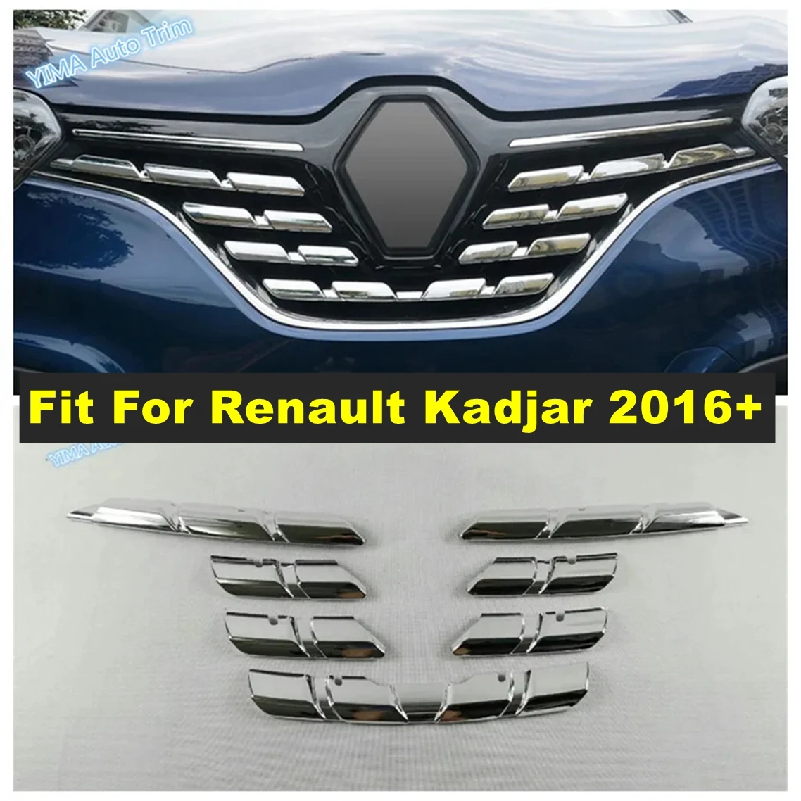 

Car Front Head Face Grille Grill Decoration Lid Cover Trim Kit For Renault Kadjar 2016 2017 2018 ABS Shiny Exterior Accessories