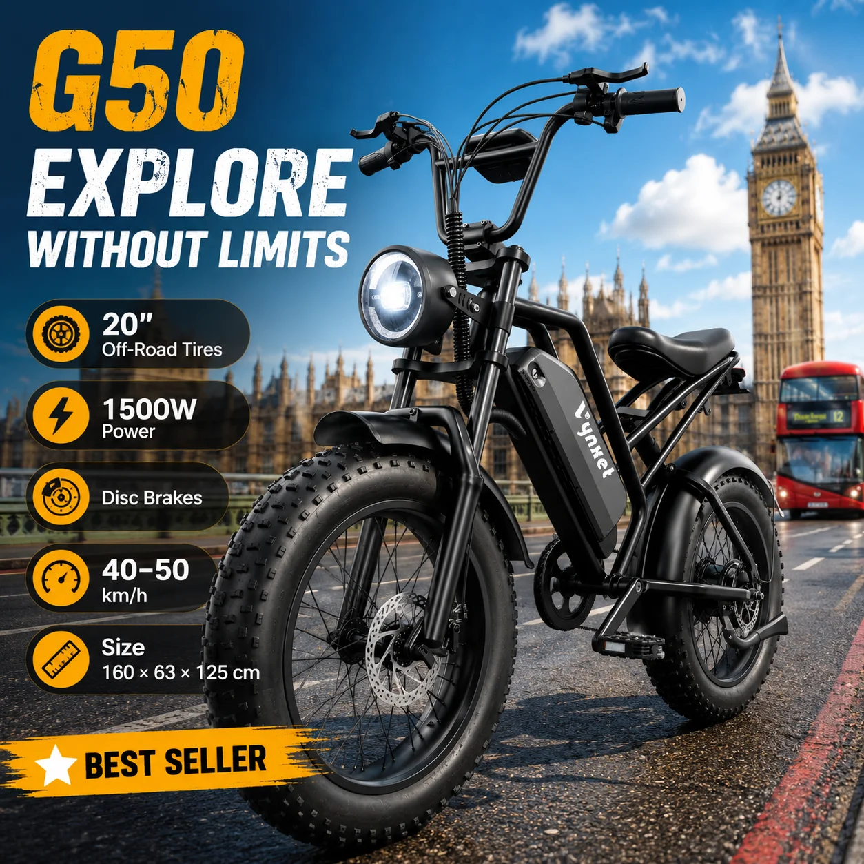 

G50 20 Inch All Terrain bike electric 1500W Motor 48V 18Ah Lithium Battery Mountain Off-Road electric bike Pedal Assist e bike