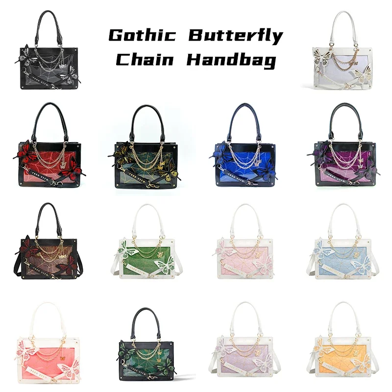 Lolita Women Shoulder Bags Fashion New E Girl DIY Transparent Ita Bags Gothic Punk Chains Butterfly Messenger Bolso Mujer