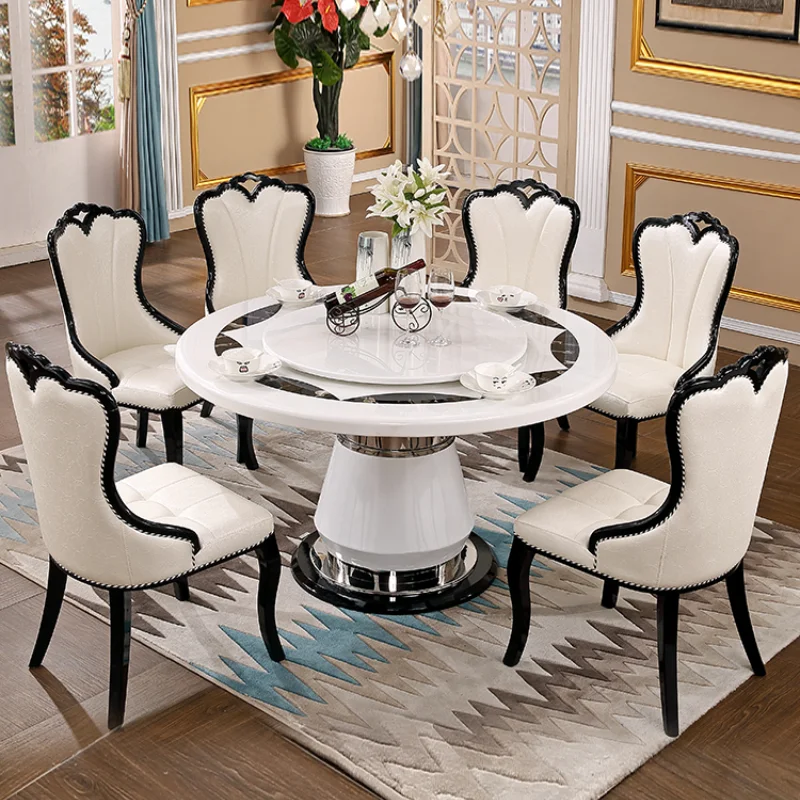 

Modern Design Dining Table Light Luxury Nordic Marble European Dining Table Sets Restaurant Round Mesas De Restaurante Furniture