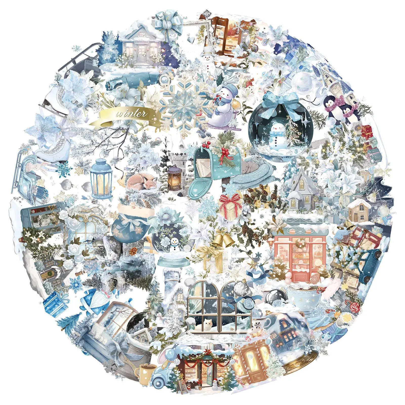 10/50PCS Cartoon Painted Winter Sticker DIY Transparent PET Decoration Mobile Phone Case Notebook Water Cup Toy Gift Sticker