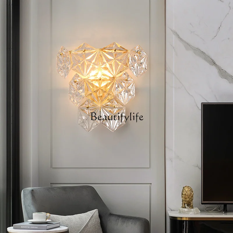 

Light Luxury Copper Crystal Background Wall Post-Modern Simple Wall Decoration Luminous