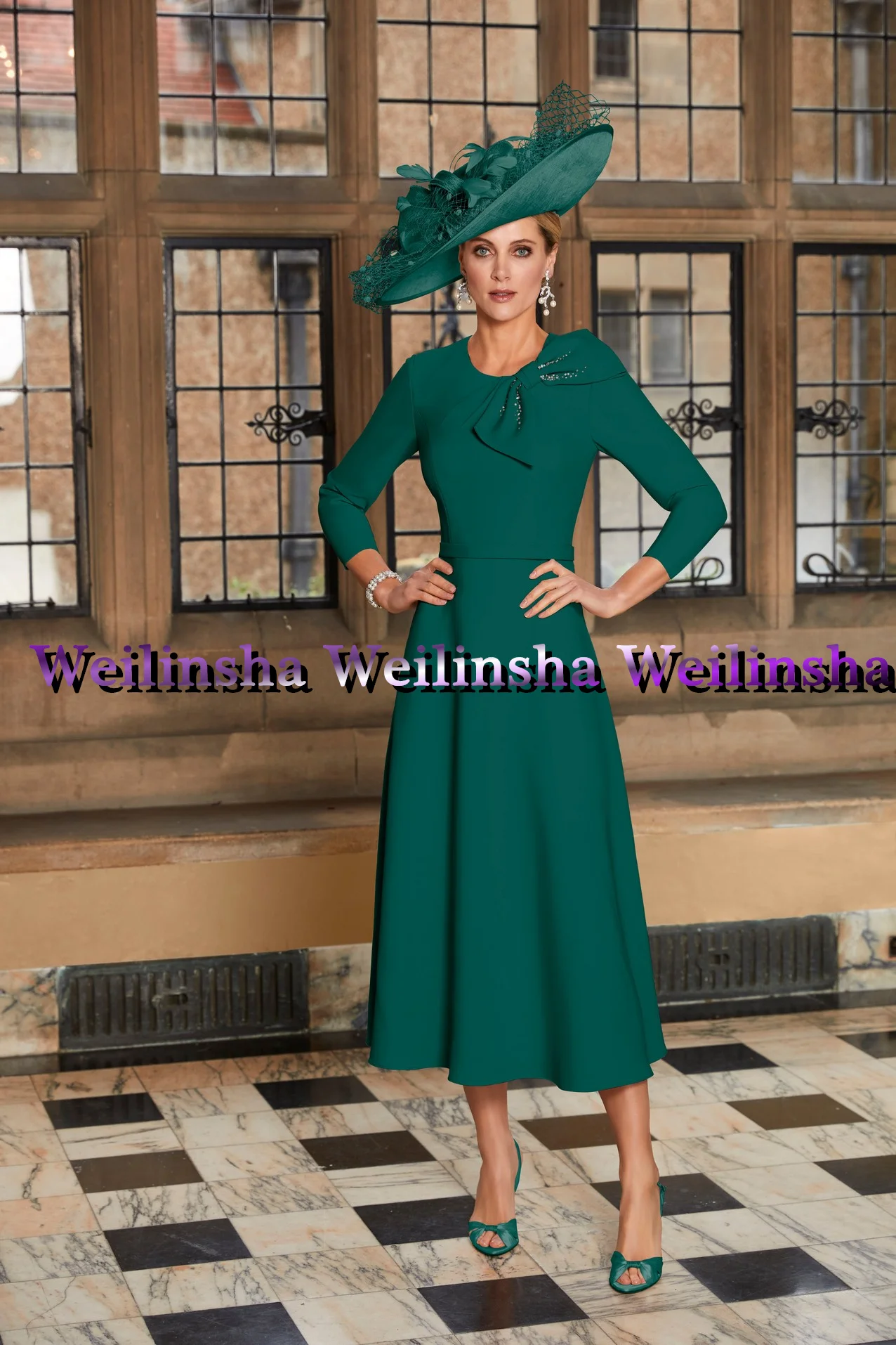 Weilinsha-Robe plissée pour la mère de la mariée, manches 2023, simple, ligne A, en jersey, robes de mariage, nouvelle collection 3/4