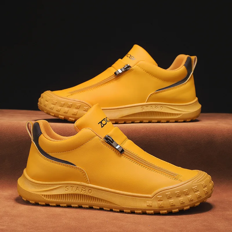 

Мужская весенне-осенняя новая стильная водонепроницаемая, противоскользящая и износостойкая кожаная обувь на молнии Lazy One Step