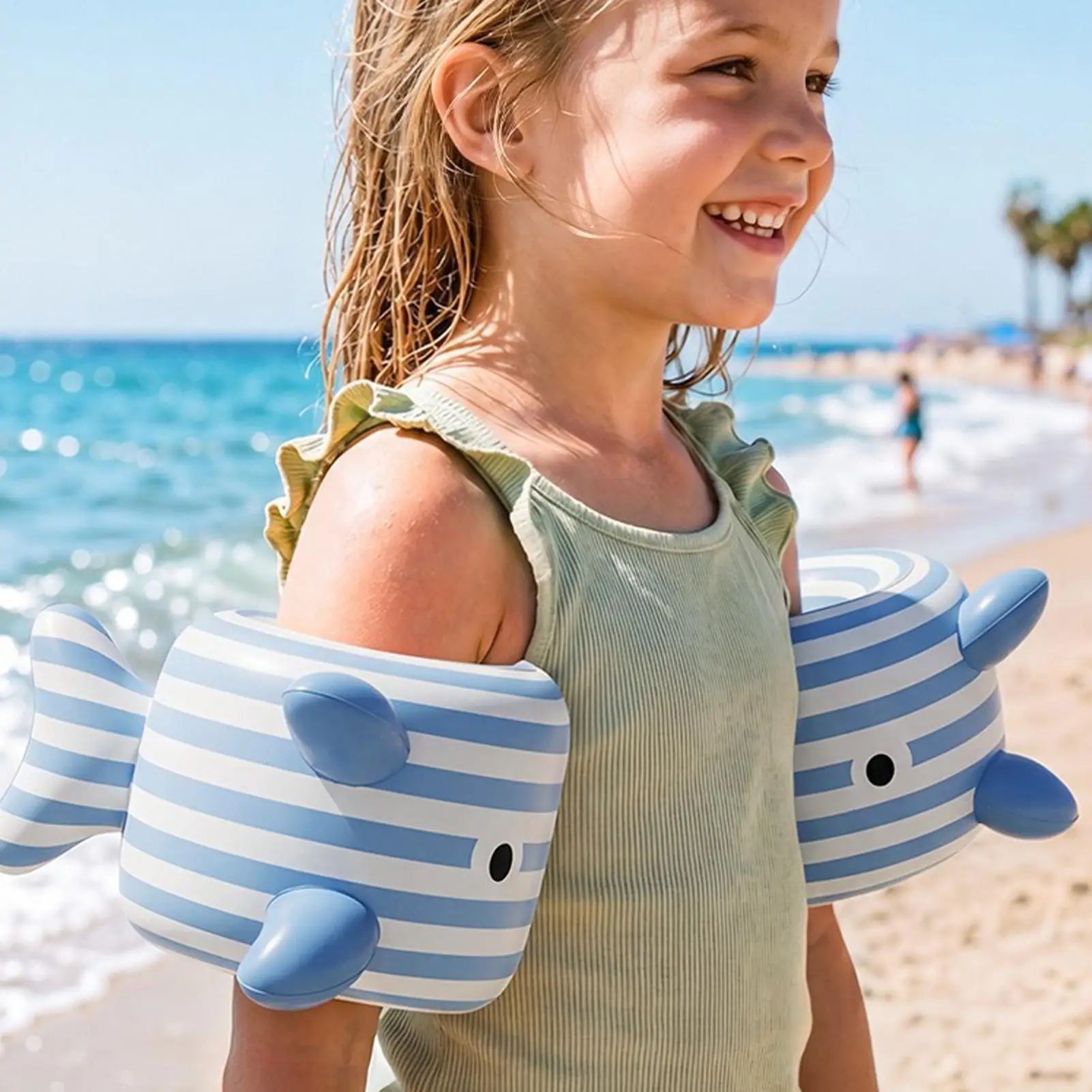 Swim Arm Bands For Kids 2 Pieces Fish Shape Leak-Proof Inflatable Rings Swim Arm Pool Floats For Kids Water Class Learning