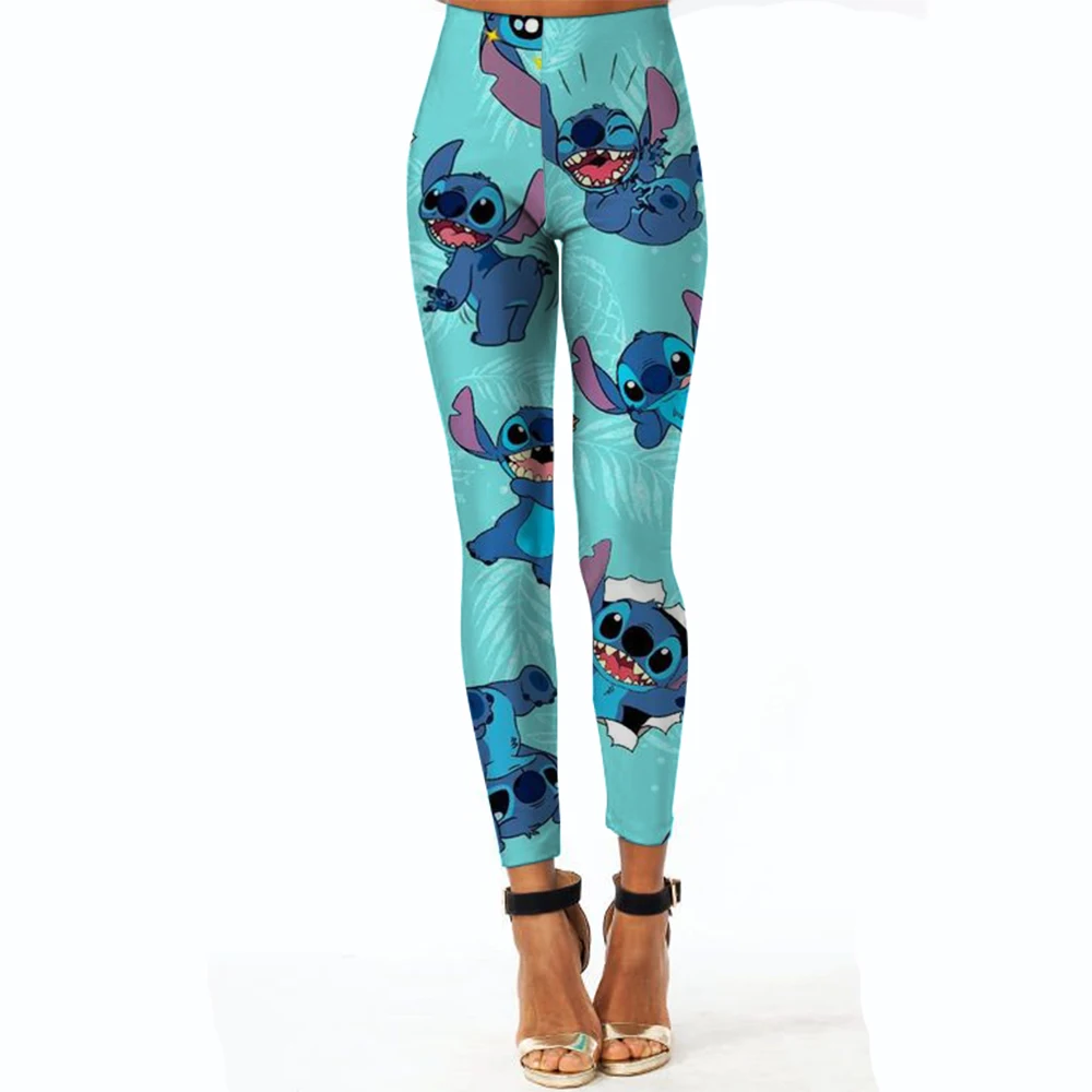 Disney Stitch Printed Tights Women's Tie Dyeing Tights Fitness Sports Running Yoga Pants Hip Lift Elastic Tights