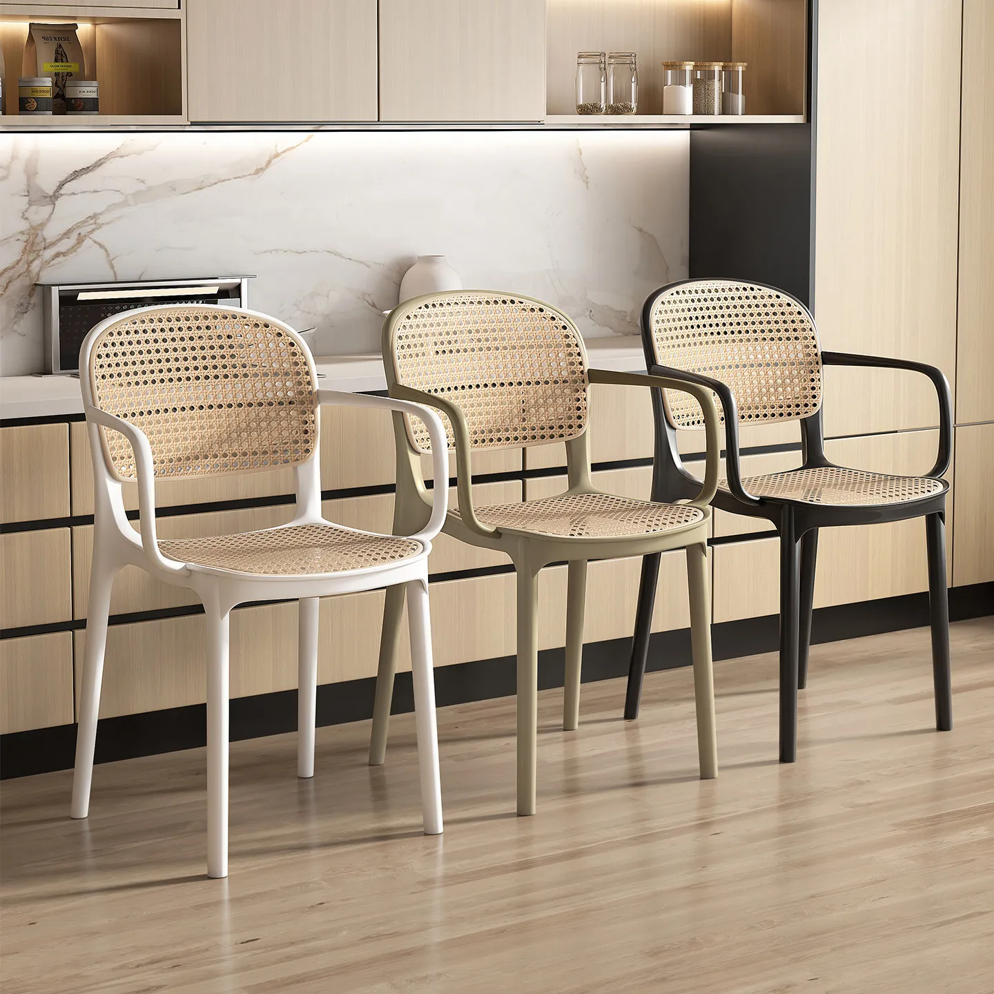 Plastic chair backrest thickened household stackable armrests dining chair 8 rattan outdoor food stall dining table stool