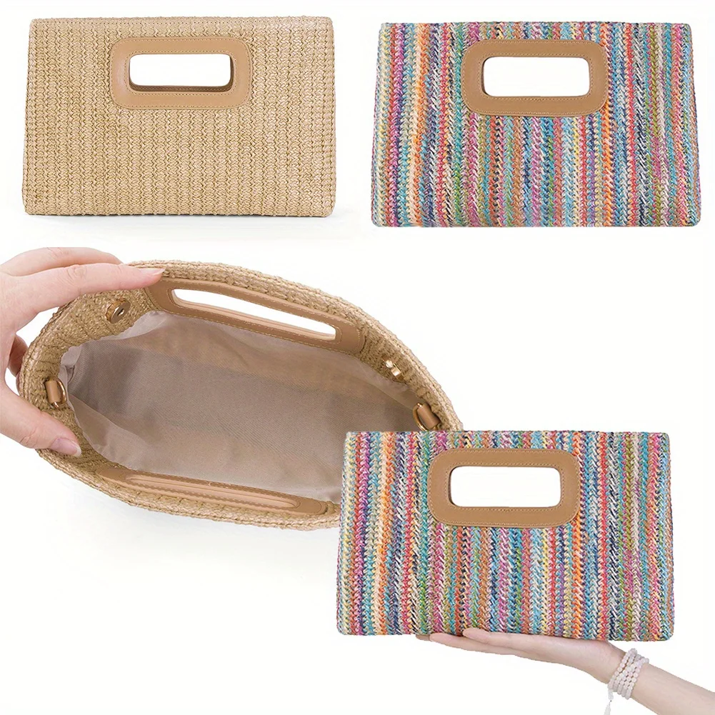 

Роскошный клатч, кошелек для женщин, соломенная сумка из рафии, сумка через плечо из ротанга с верхней ручкой, сумки через плечо для отпуска, летняя пляжная сумка