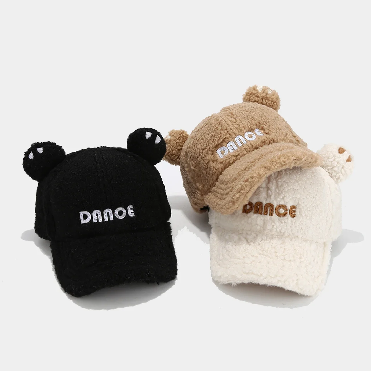 

Cartoon Bear Baby Baseball Hat Winter Warm Lamb Wool Peaked Cap Children Solid Color Boy Girl Duckbill Hats