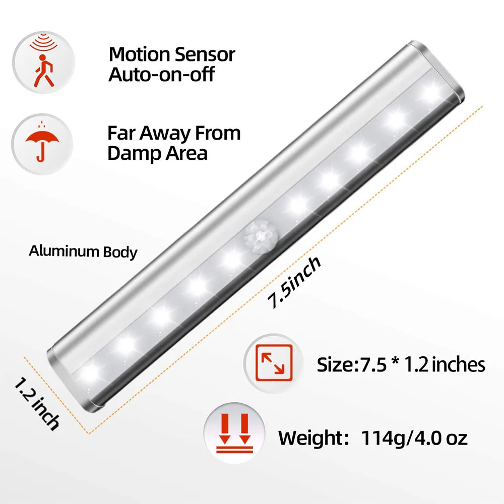 Luz LED nocturna con Sensor de movimiento PIR, 9cm/19cm, luces para armario, pasillo, lámpara nocturna inalámbrica, iluminación Luminaria para