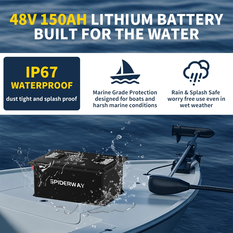 

48V(51.2V) 150Ah LiFePO4 Lithium Battery With 25A Charger 200A BMS Max. 10.24kW for Golf Cart Sloar Marine RV Motorhome