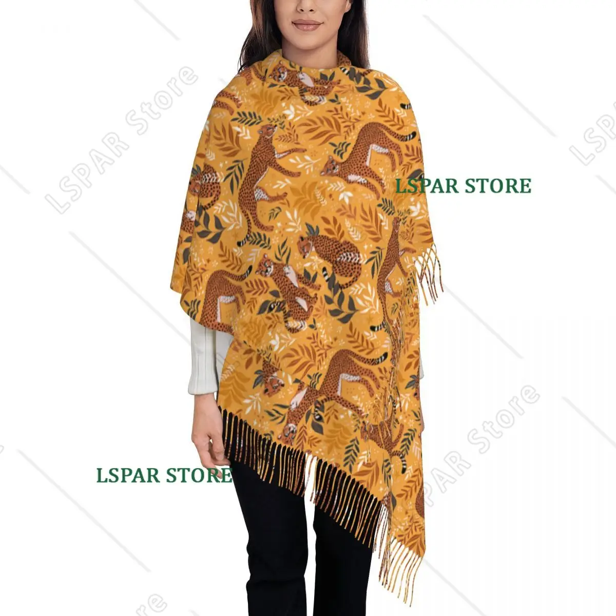 Custom Print Jungle Cheetahs Pattern Scarf Men Women Winter Warm Scarves Shawls Wraps