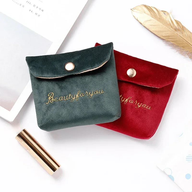 Embroidered Letter Tampon Storage Bag Sanitary Pad Pouch Girls Cosmetic Bags Makeup Lipstick Key Earphone Data Cables Organizer