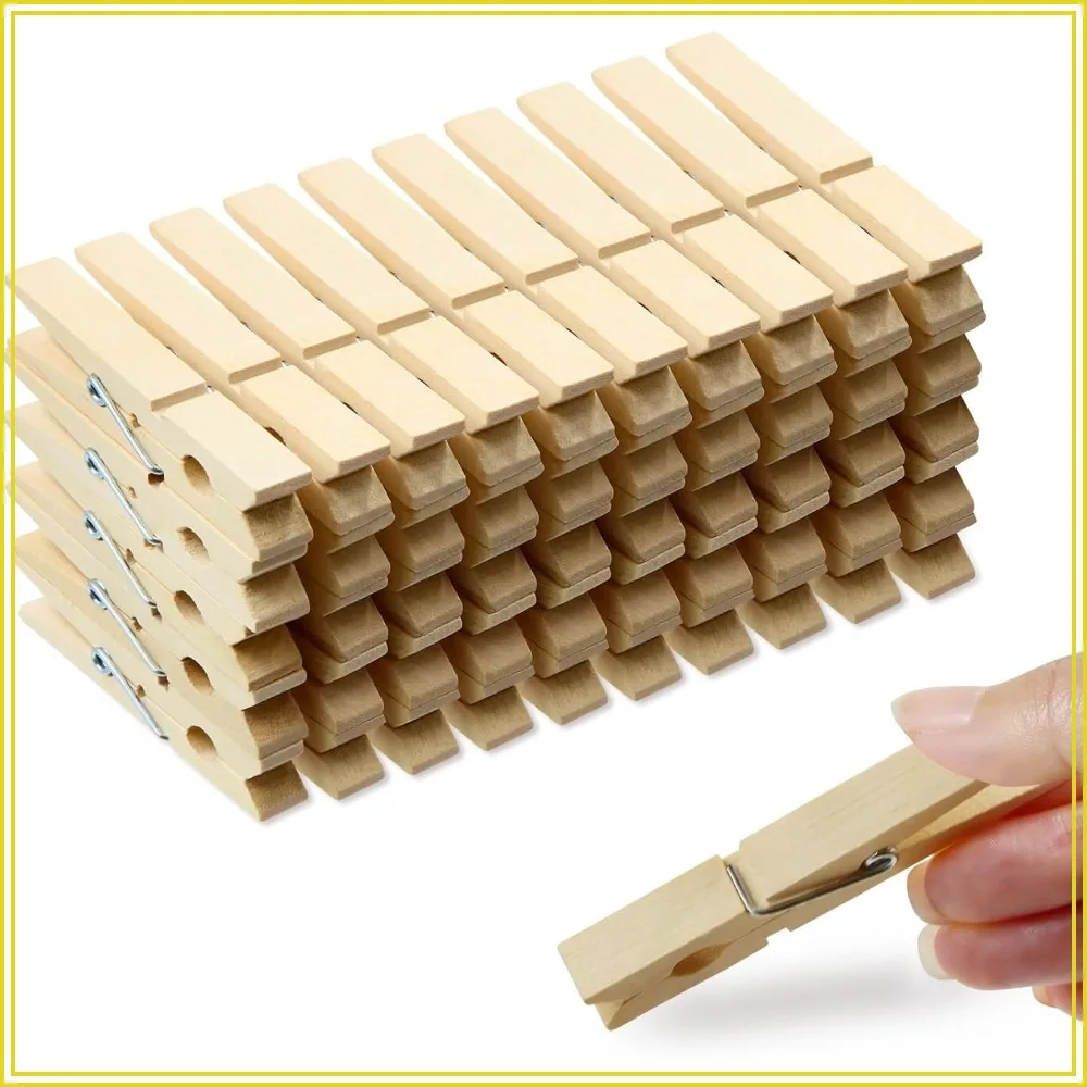 50 Pack Wooden Clothespins 2.9 Inch Heavy Duty, Natural Birch with Rust-Resistant Springs for Laundry, Crafts, and Photo Displays