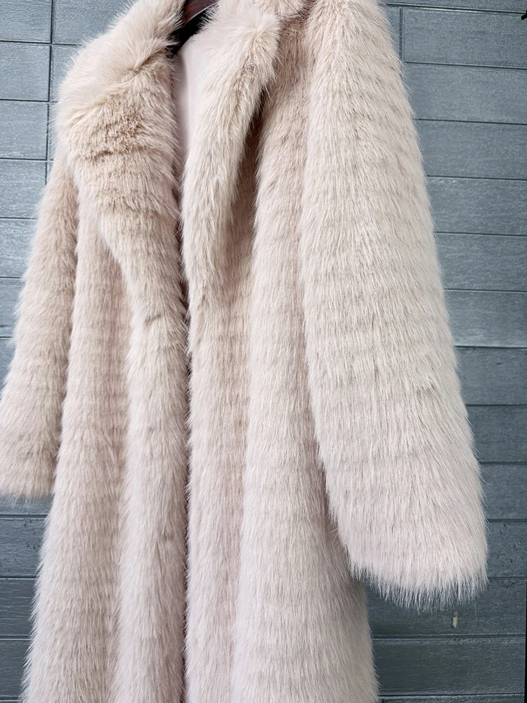 [EAM] Black Long Elegant Big Size Faux Fur Jacket New Lapel Long Sleeve Women Coat Fashion Tide Autumn Winter 2026 1DJ8886
