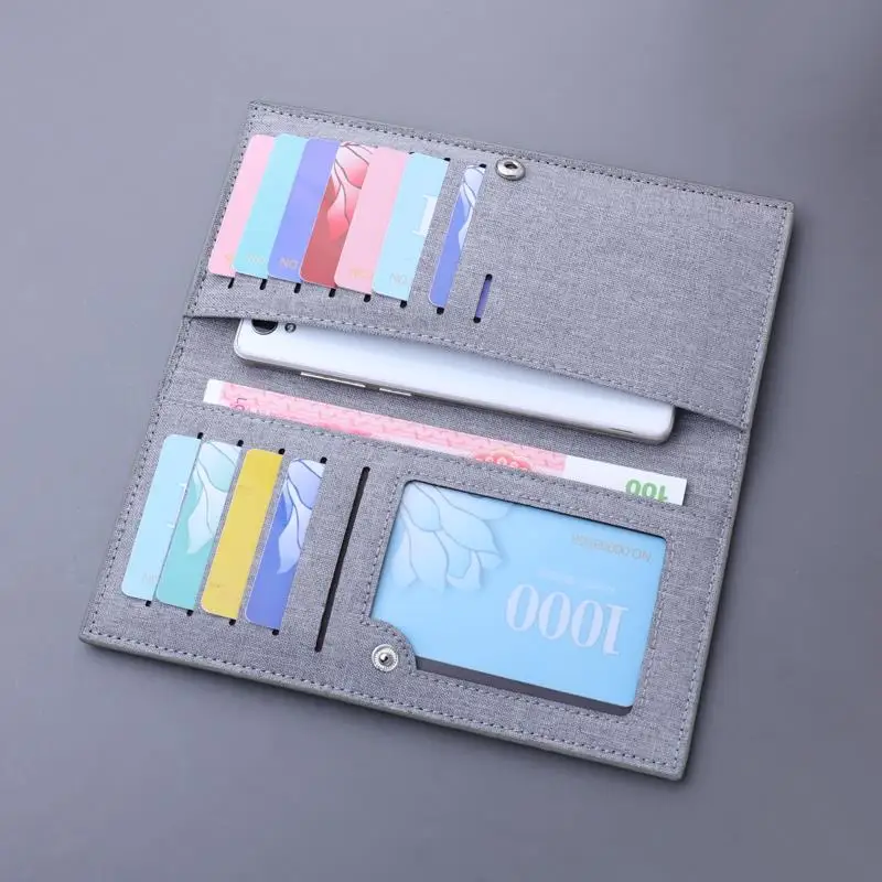 Men's Canvas Long Wallet Ultra-Thin Multi-Card Slot Simple Trendy Youth Purse Korean Style Pure Color Vertical Shape