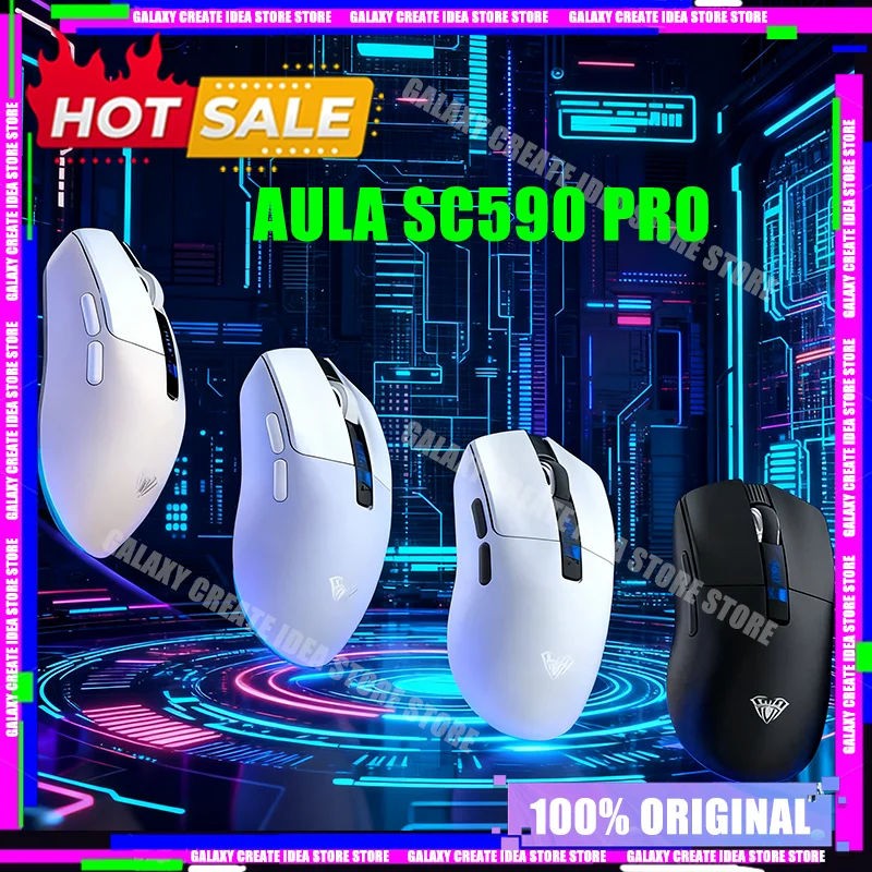 

NEW Aula Sc590 Pro Gaming Mouse Wireless Mouse Smart Screen 3-Mode Paw3311 20000dpi Ultra Light Bluetooth Laptop Pc Accessorie