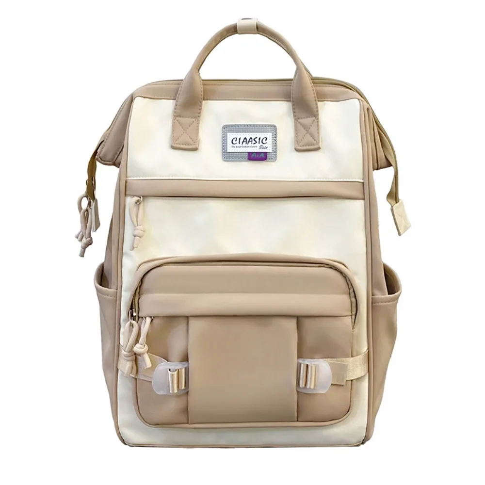 

Adjustable Large Capacity Backpack Anti-splash Water Contrast Color Casual Nylon Daypack Korean Style Soft Women School Bag
