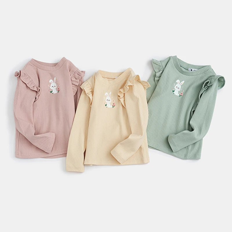 New Children t-shirt clothing Girls' base shirt with lotus leaf collar children's baby with lotus leaf sleeves girls' T-shirt