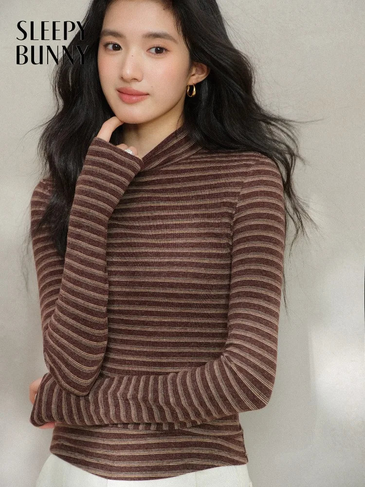 

Полосатая вязаная футболка, женская тонкая эластичная базовая футболка, женская мягкая удобная футболка с длинными рукавами, повседневная повседневная одежда, стильная одежда