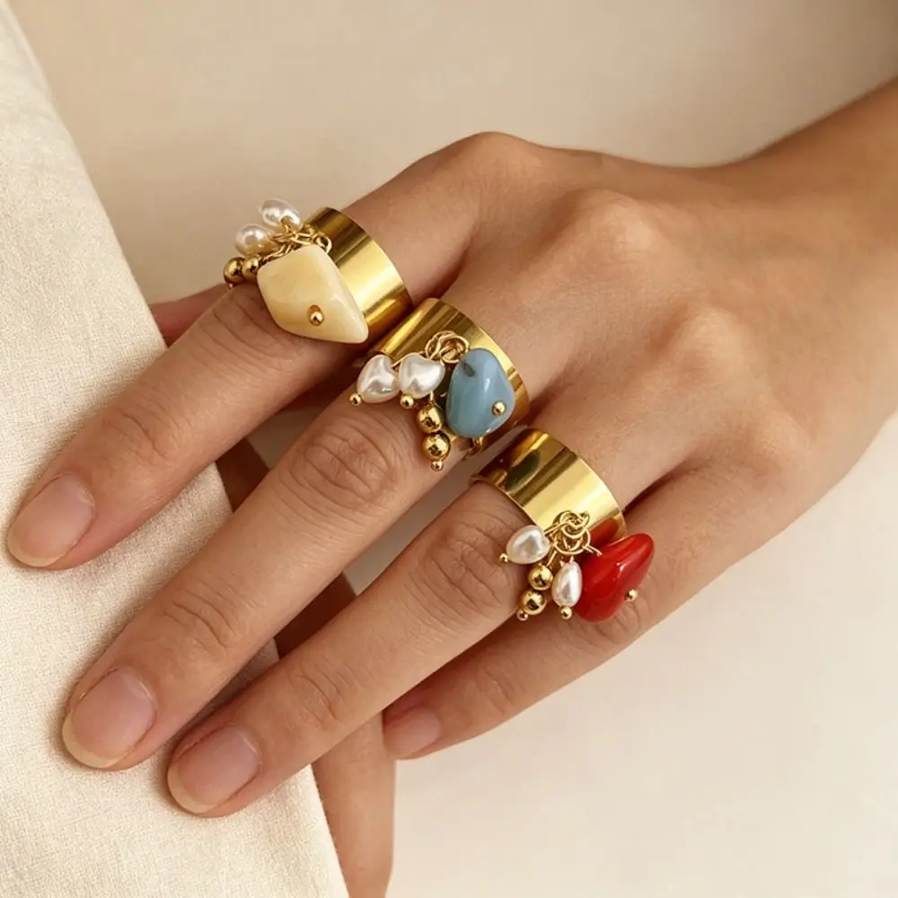 Gold Tone Charm Open Ring Adjustable Band Lightweight Statement Ring Long Lasting Finish Non Fading Dangle Pendant Ring Holiday