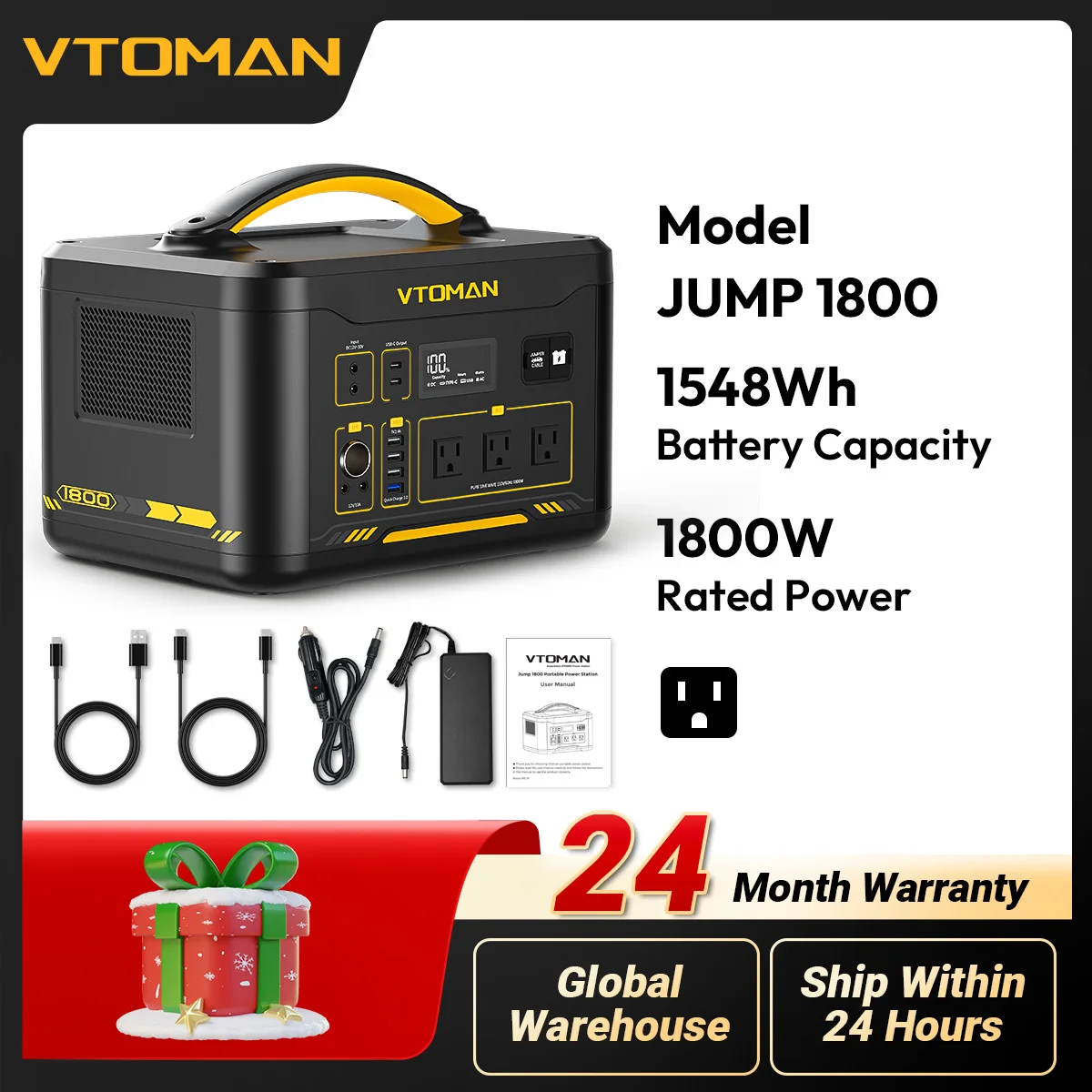 VTOMAN 1800W Power Station JUMP1800 Emergency Backup High-power Power Supply 1548Wh for Home Power Outage