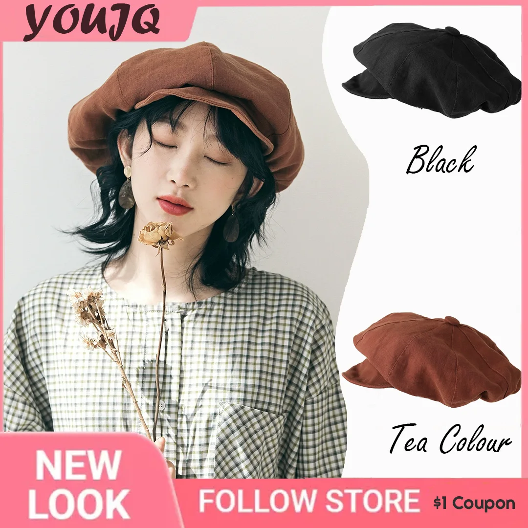 

Japanese Style Hat Linen Breathable Large Version Cloud Octagon Cap Men Women Four Seasons Style Retro-matching Beret Artist Hat