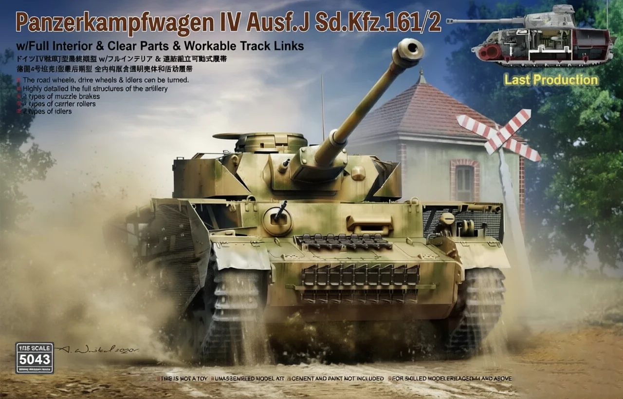 Rye Field 5043 1:35 Scale Pz Kpfw IV Ausf J Last w/Full Interior Clear Parts Workable Track  Plastic Assembly Model Building Kit