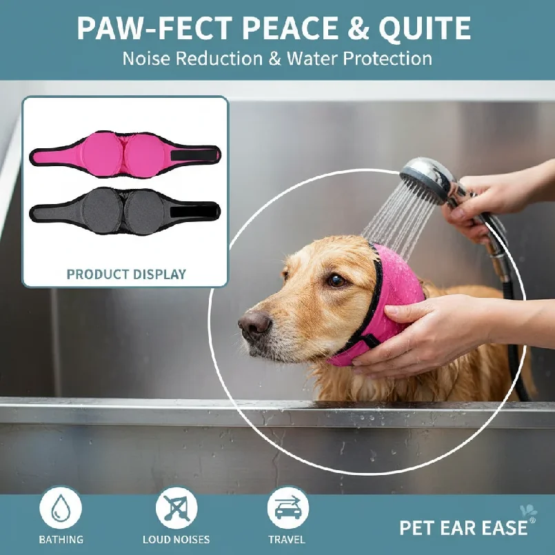 

Noise Cancelling Dog Ear Wrap Anti-Anxiety Head Cover Adjustable Strap Ear Protection Cap for Small Medium Large Dogs