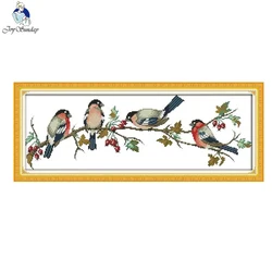 Joy Sunday Cross Stitch Kits Bullfinches HD Pattern Aida 16/14/11CT Counted Printed Canvas DIY Embroidery Kits Home Decor Gift