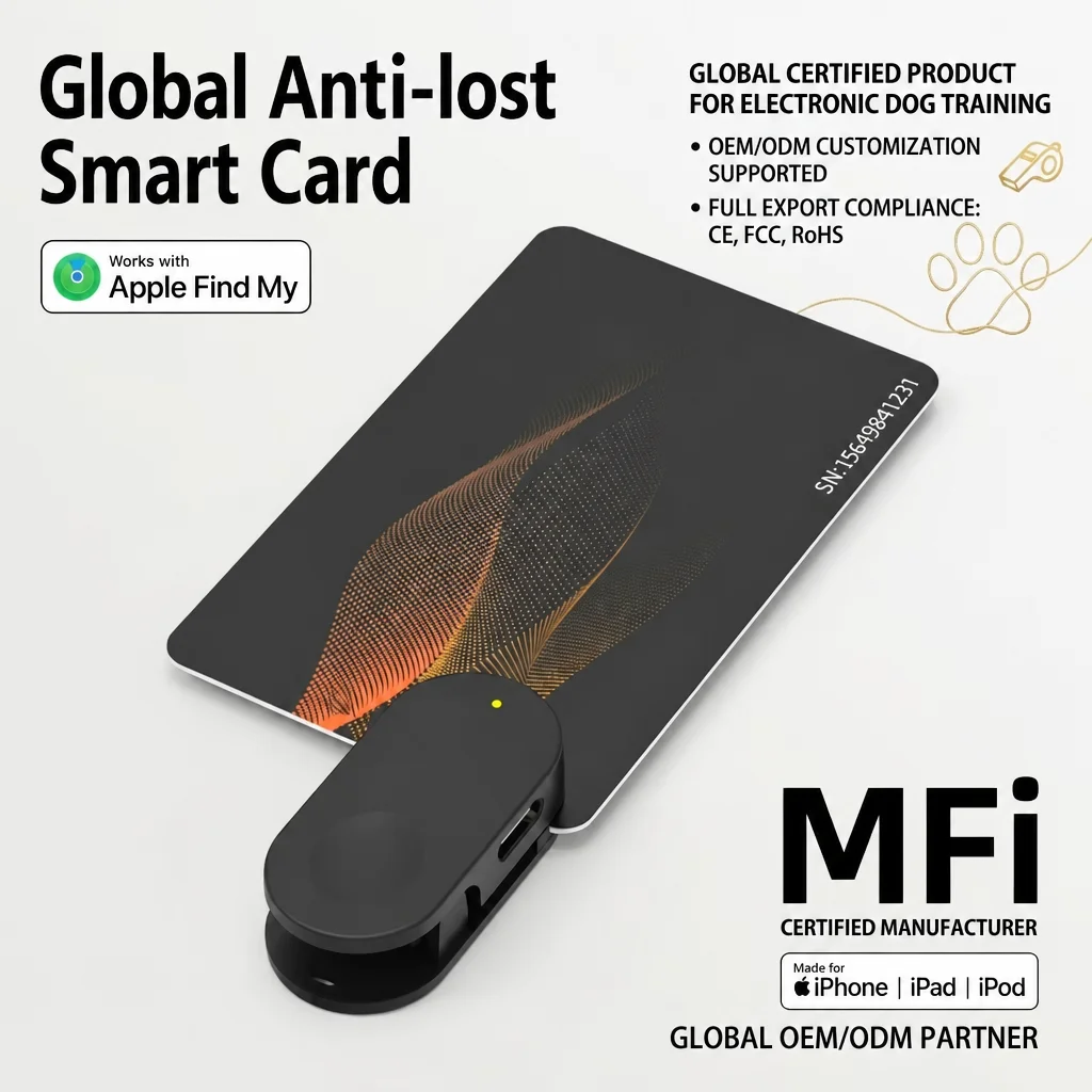 Super-thin Card Type MFi Certified Smart Pet Tracker Rechargeable Waterproof GPS Locator Wallet Finder for Dogs Cats Daily Life