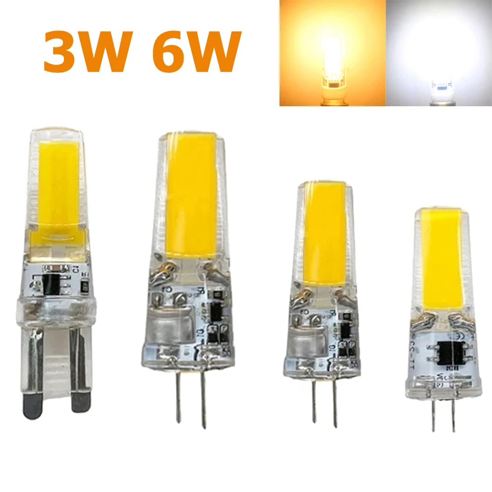 Dimmable 3W 6W G4 G9 bombillas Cob llevó 6500K fría lámpara blanca 220V 12V llevó para las lámparas del hogar luces de iluminación de bombillas decorativas